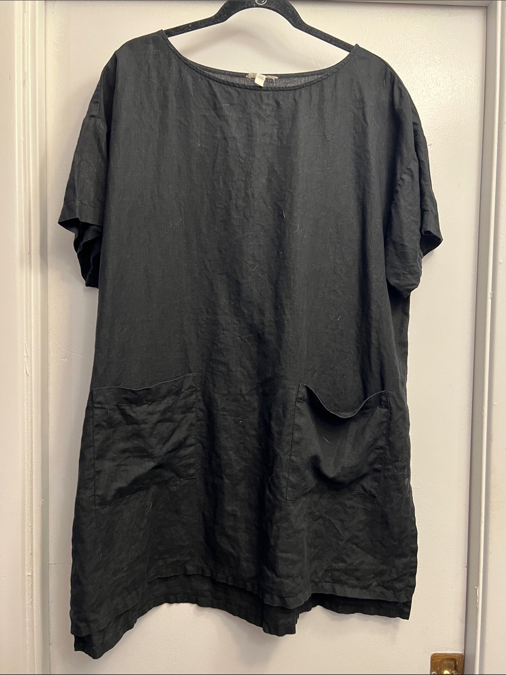 Eileen Fisher Black Short-Sleeve 100% Organic Linen Tunic Size Large